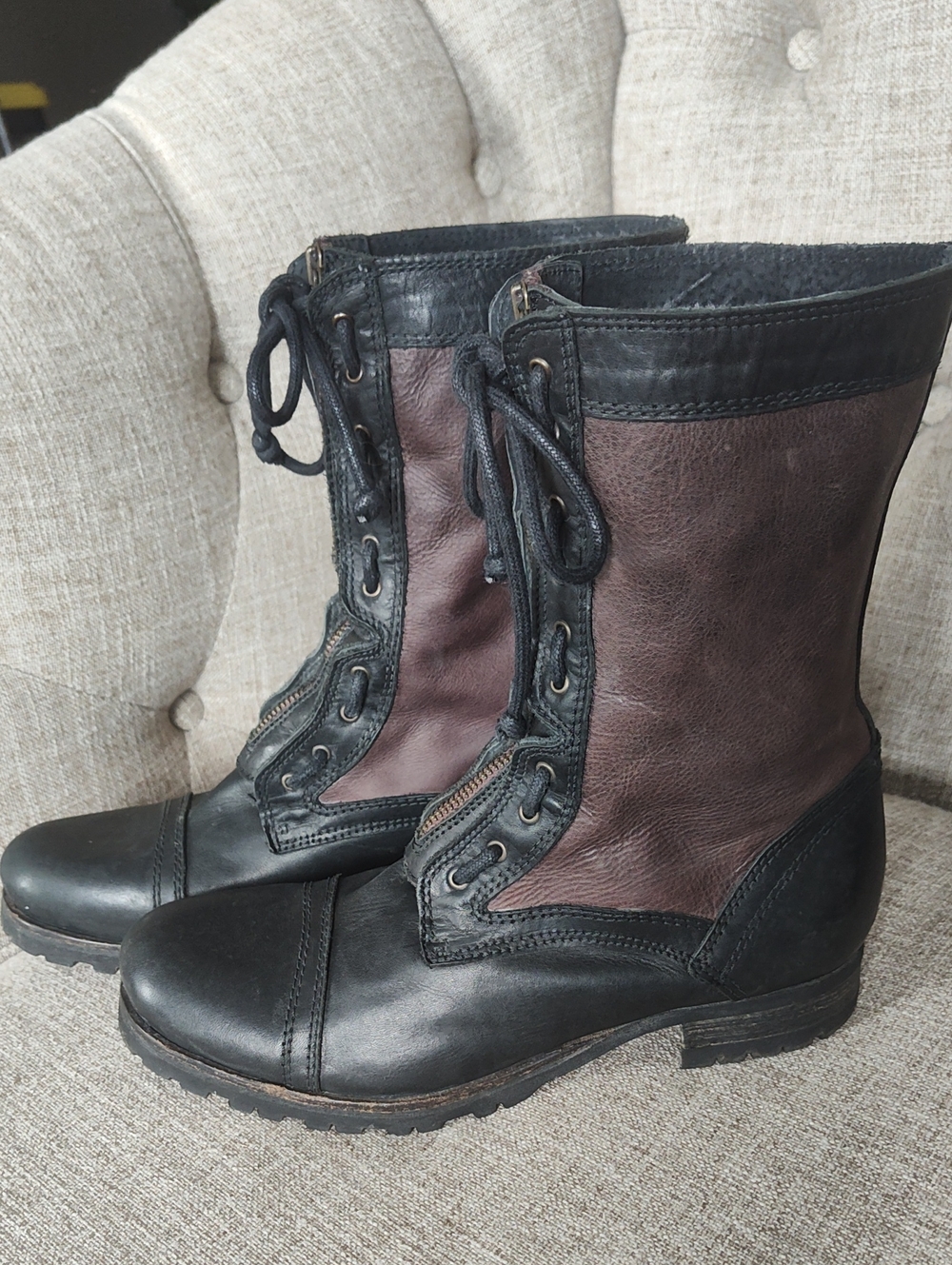Jimmy Choo Black and Brown Lace-Up Zip-Up Cool Leather Boots